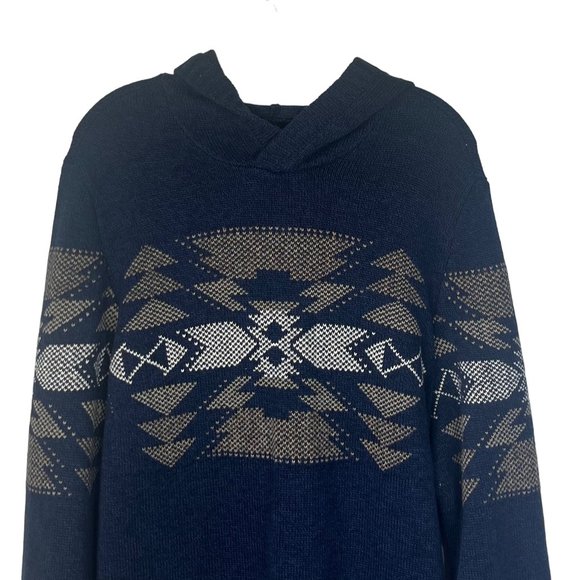 American Eagle Mens Hooded Sweater Geometric Pattern Blue Size Large New - Picture 4 of 9